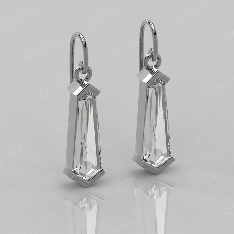 14K Solid Gold Drop Earrings Tie Cut Diamond Earrings Women Kite Diamond Earrings Coffin Diamond Earrings CZ Drop Dangle Earrings image 3