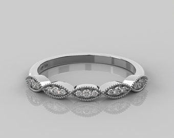 0.15 Ct Natural Diamond Half Eternity Ring For Women / 14k Solid Gold Infinity Ring / Dainty Diamond Wedding Band / Wavy Diamond Ring