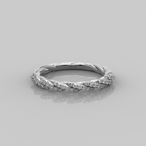 0.25 Ct Natural Diamond Wedding Band / 14k Solid Gold Infinity Ring / Twist Half Eternity Ring / Petite Diamond Dainty Ring / Rope Ring