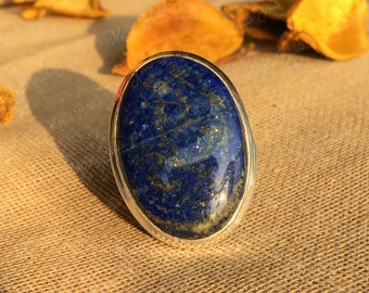 Boho Ring, Natural Lapis lazuli Ring for her, 925 Sterling Silver Ring for Women, Blue Gemstone Ring, Handmade Ring Gift for her