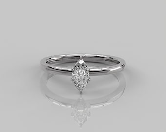 0.30 Ct Marquise Diamond Ring For Women / 14K Solid Gold Solitaire Engagement Ring / Lab Grown Real Diamond Ring / 6 Prong Marquise Ring