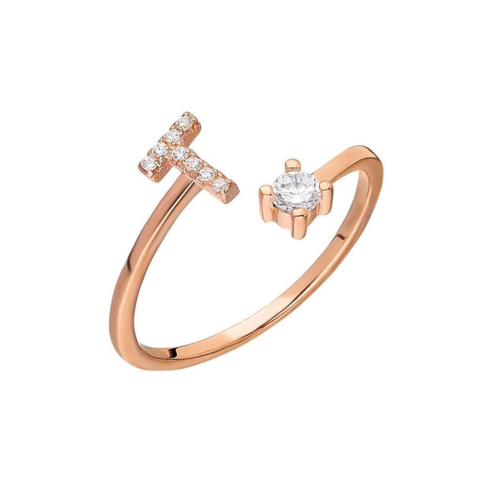 14k Solid Gold Alphabet Ring • Open Diamond Wrap Ring for Women ...
