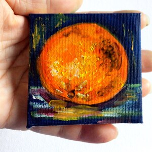 Orange Painting Still Life Art  Original Artwork Oil Painting Kitchen Decoration Gift for Friend Mini Canvas 2,5 by2,5 by MagicalPaintings25