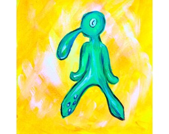 Bold and Brash Squidward Painting Original Art Acrylic Painting  Gift for Birthday Stretched Canvas 8 by 8” by MagicalPaintings25