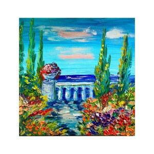 Amalfi Coast Painting Seascape Painting Romantic Original Art Oil Painting Impasto Art Wall Art Gift 10 by 10 ” by MagicalPaintings25