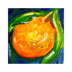 Orange Painting Fruits Oil Painting Original Small Art Set Easel with Painting Gift Wall Art by 2,5 x2,5&quot; by MagicalPaintings25