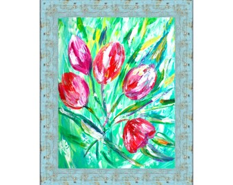 Tulips Painting Spring Flowers Painting Original Art Acrylic Painting Gift for Mom Stretched Canvas 12 by18” by MagicalPaintings25