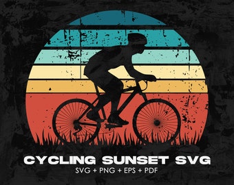 Retro Cycling Sunset Svg Png Eps Pdf, Bicycle Cyclist Vector Commercial Use Print on Demand T-shirt Design