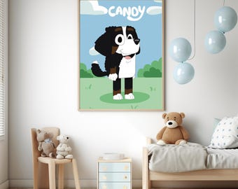 Bluey style custom pet portrait, personalized dog portrait, dog illustration, dog breed, cartoon style, custom gift, custom print