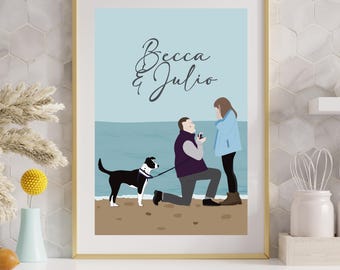 Custom engagement illustration, personalized portrait, engagement, engagement anniversary, fiançailles, custom digital art