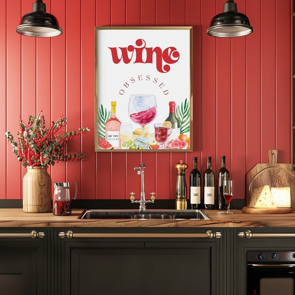 Wine Prints Wall Art | Wine Lover Gift | Red Kitchen Decor