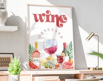 Impression de cuisine obsédée par le vin, art mural de bar moderne (téléchargement numérique)