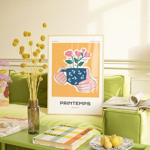 Flores abstractas en una impresión de taza / Cartel de jarrón botánico / Lindo arte botánico moderno