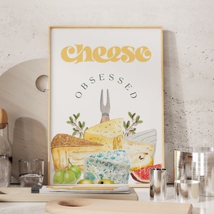 Stampa di tipi di formaggio / Poster di cibo da cucina / Decorazione amante del formaggio