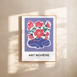 Impresión abstracta de jarrón púrpura / Flor en cartel de jarrón / Arte botánico floral