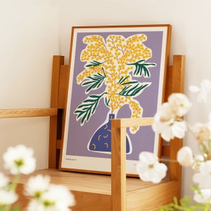 Estampado abstracto de flores amarillas / Cartel de flores en jarrón / Arte botánico floral