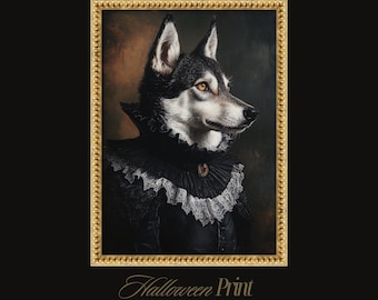 Elegant Wolf Portrait in Renaissance Style – Dark Animal Wall Art