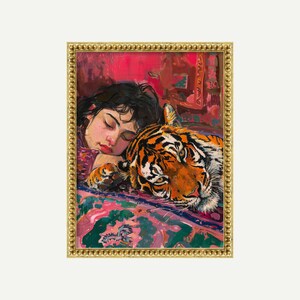 Eclectic Tiger with Girl Print | Matisse Style Art | Maximalist Dopamine Decor