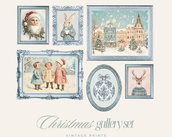 Retro Christmas Nursery Print Set, Vintage Holiday Gallery (Digital Download)