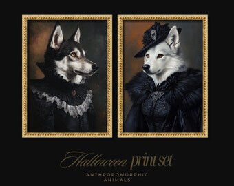 Victorian Gothic Wolf Portraits – Anthropomorphic Halloween Wall Art Set