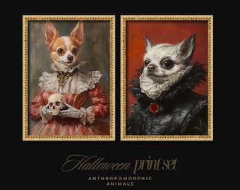 Victorian Gothic Dog Portraits – Anthropomorphic Halloween Wall Art Set