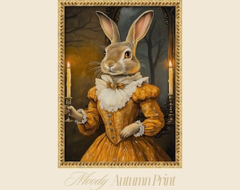Anthropomorphic Rabbit Wall Art, Vintage Gothic Fairytale Animal Portrait, Autumn Cottagecore Decor