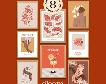 Burnt Orange Terracotta Prints | Boho Earth Tone Gallery Wall | Minimalist Wall Art Set of 8