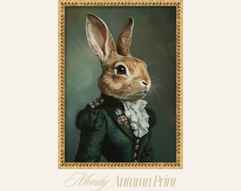Victorian Rabbit Portrait Print, Anthropomorphic Animal Wall Art, Classic Vintage Style