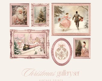 Vintage Christmas Gallery Wall Art Set | Romantic Holiday Prints Collection