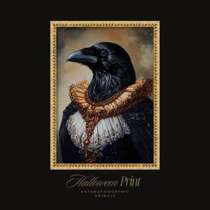Printable Halloween Crow Print | Spooky Raven Art | Gothic Crow Portrait | Digital Animal Print