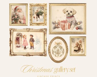 Christmas Wall Art Vintage Christmas Gallery Wall Set, Victorian Antique Holiday Prints, Cozy Winter Decor
