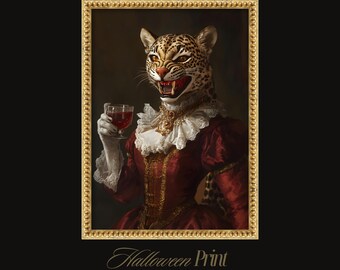 Gothic Leopard Wall Art – Victorian Anthropomorphic Animal Portrait