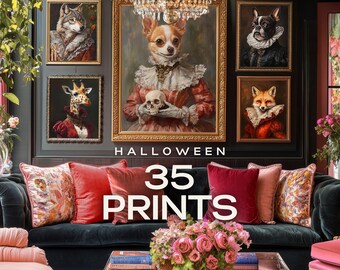 Halloween Anthropomorphic Animal Portrait Gallery – Gothic Vintage Wall Art Set