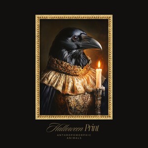 Printable Halloween Crow Print | Spooky Crow Art | Gothic Raven Portrait | Victorian Crow Printable Decor