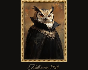 Victorian Owl Portrait – Gothic Anthropomorphic Wall Art