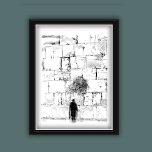 Pen and Ink drawing 0f Jerusalem Kotel -Print download