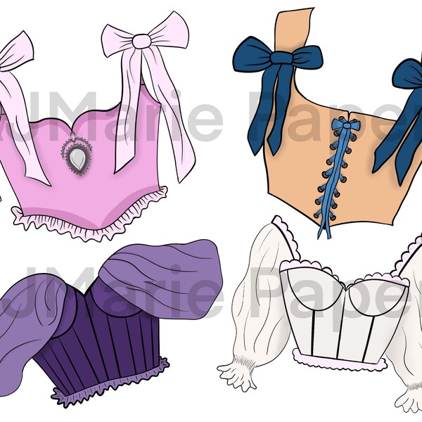 Corset Top Digital Download Illustrations, coquette, Princess, feminine, divine, girly stickers, clip art, fantasy, clothing, baroque, lace