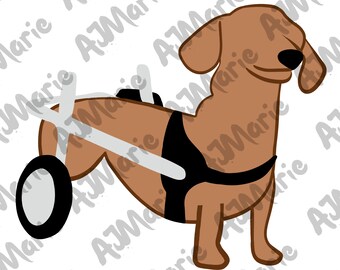 Teckel in rolstoel, PNG, hondensticker voor speciale behoeften (digitale download)