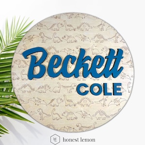 Dinosaur name sign,  3d Name sign, round name sign, dino name sign, boy name sign, boy nursery sign, dinosaur nursery