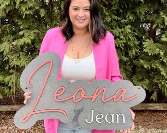 Large wood name sign, nursery name sign, girl name sign, above crib name sign, boy name sign, cut out sign, layered baby name sign, 3d name