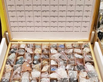 Limited Edition BIG SPECIMEN SIZE 100 Rocks and Minerals Geology Educational Collection in Wooden Display Box