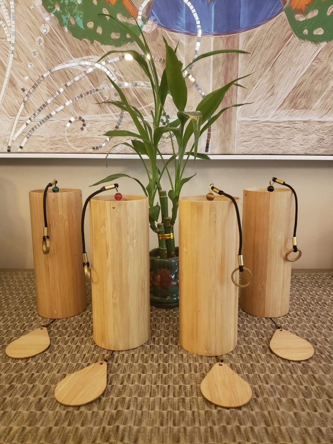 Set of 4 Wooden Chimes includes all the elements Fire Water Etsy