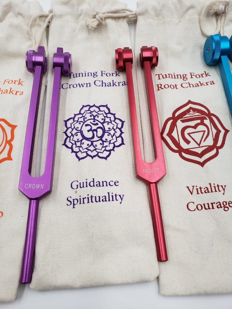 Chakra Tuning Fork Set of 8 COLOR WEIGHTED Healing with Etsy