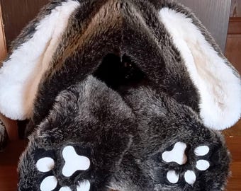 Handcrafted Bunny Ear Hat with Paw Mittens – Ultra-Soft Faux Fur
