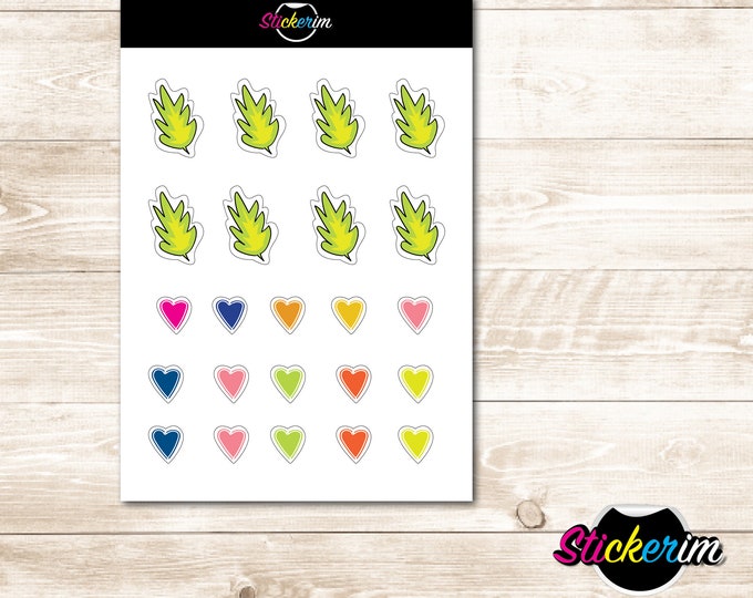 Colorful Leaf & Heart BUJO Stickers: Printable Planner Stickers (PDF)