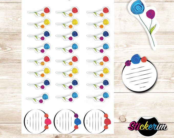 PRINTABLE- Round Flowers Stickers, Planner Stickers, Bullet Journal Stickers, Scrapbook Sticker, Floral Stickers, Cute Stickers, Kawaii