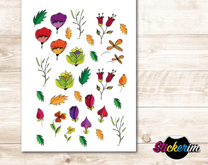 PRINTABLE- Flowers Stickers, Planner Stickers,  Bullet Journal Stickers, Scrapbook Sticker, Floral Sticker, Cute Stickers, Bullet Journal