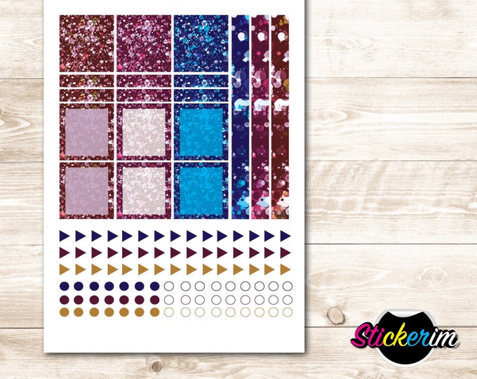 Glitter Planner Stickers: Scrapbook BUJO Stickers (PDF)