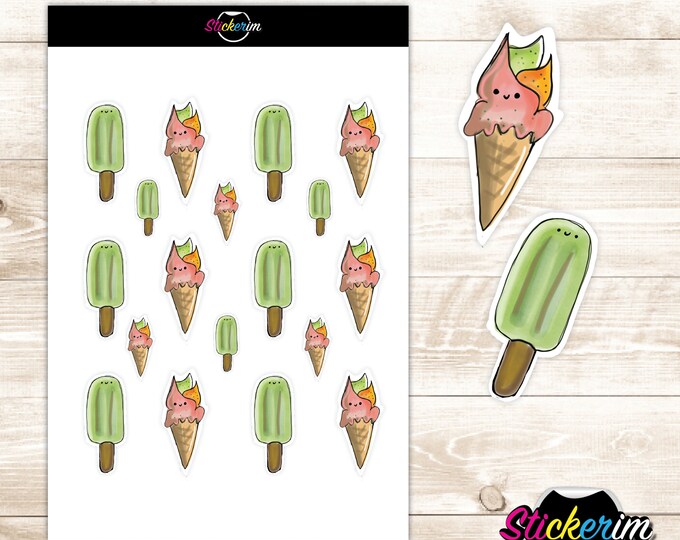 Spring Light Stickers, Planner Stickers,  Bullet Journal Stickers, Scrapbook Sticker, Green Stickers, Icecream Stickers