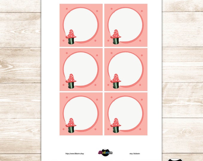 Notepad, Pink Willed Mushroo,  Planner Stickers, Bullet Journal Stickers, Task Sticker, Cute Stickers, stickers